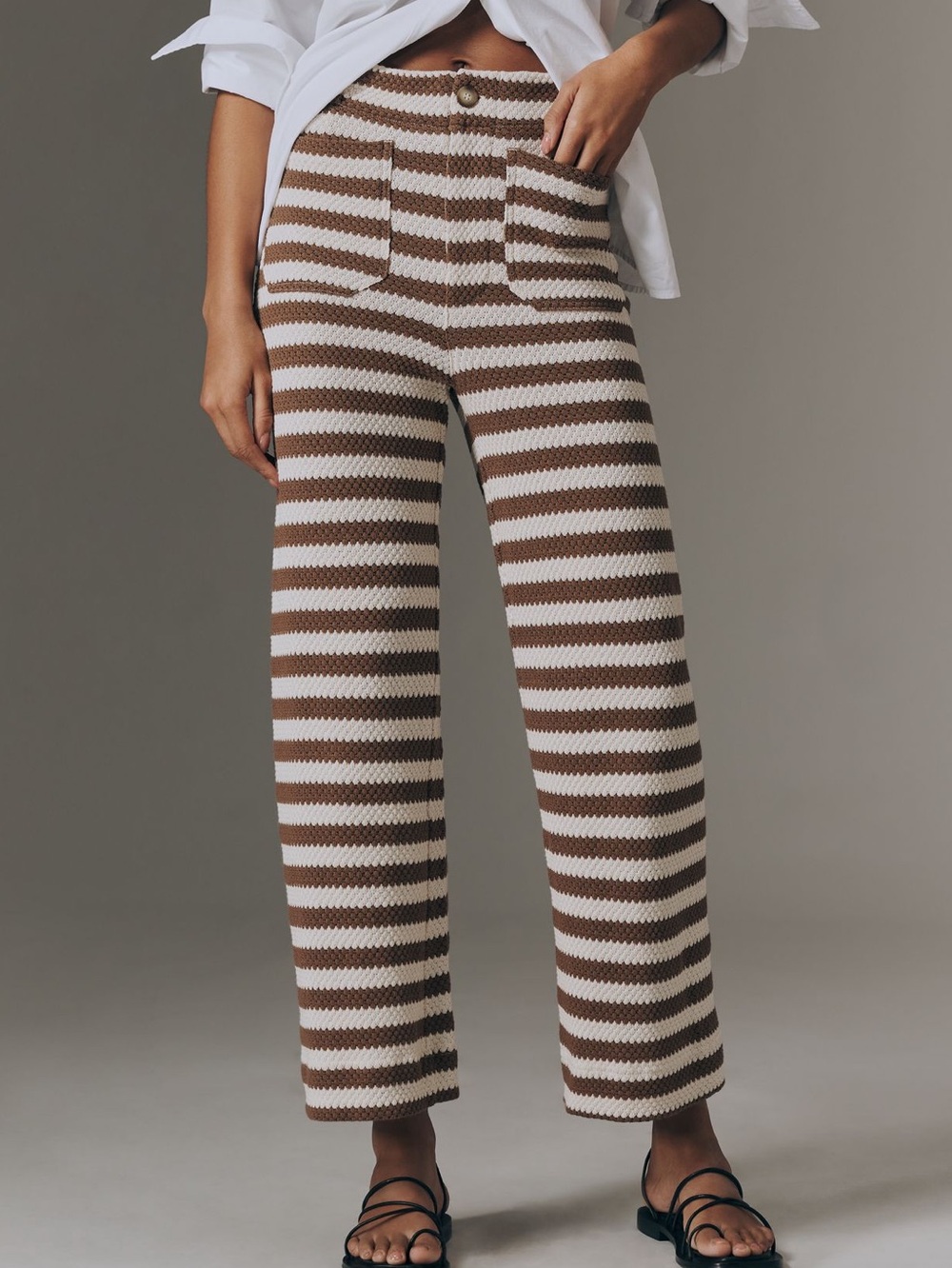 Anthropologie Colette Pants Maeve Knit High-Rise Wide-Leg Cropped New 27 Stripe